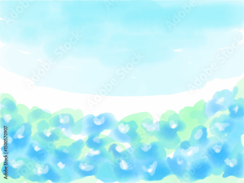 ネモフィラ畑のイメージの背景素材。手描きの水彩風テクスチャー。