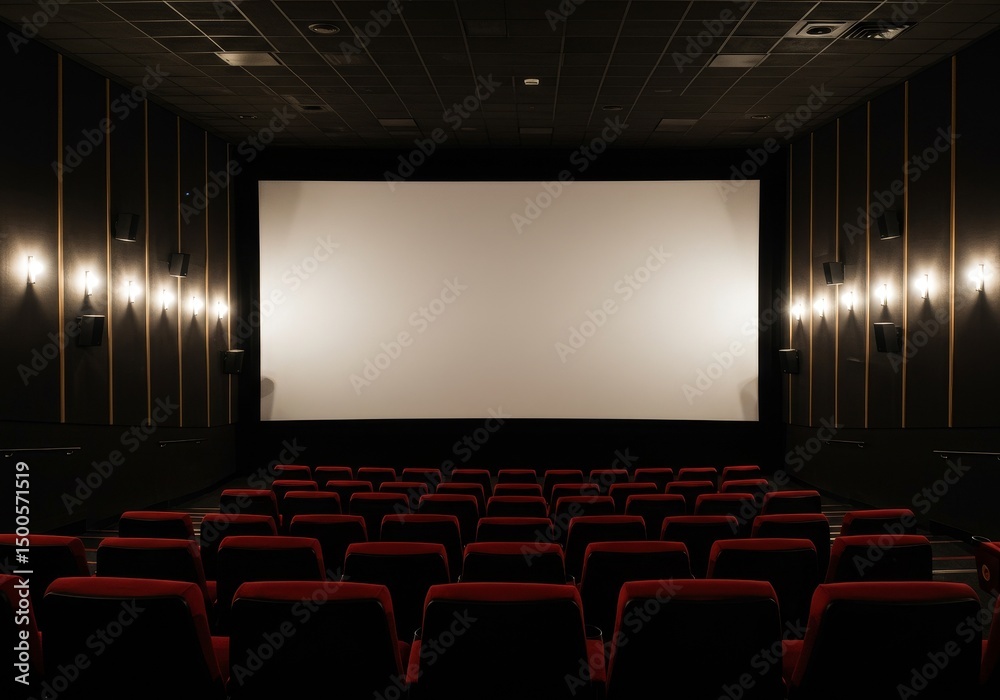 Obraz premium Photo Of Empty Cinema Hall With Red Seats And A Blank Screen