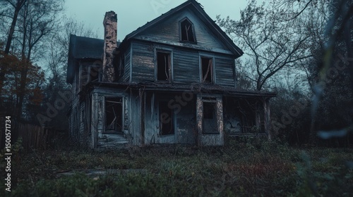 Eerie Abandoned House in Gloomy Ambiance: A Haunting Architectural Relic