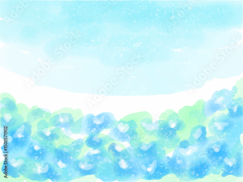 ネモフィラ畑のイメージの背景素材。手描きの水彩風テクスチャー。