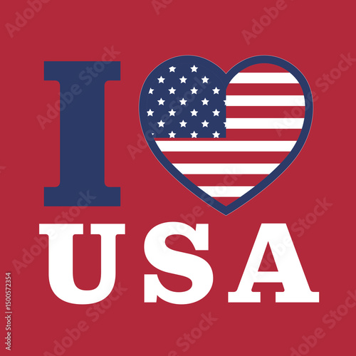 I Love USA Vector illustration. Heart Shaped American Flag. Vector Independence Day Typography For T Shirts, Posters, Banners, Cards, Party Decor, Balloons