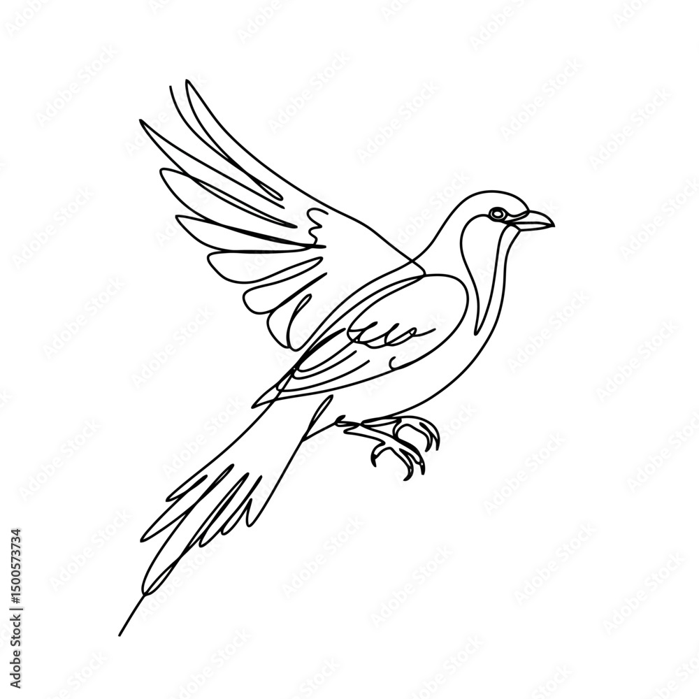 Fototapeta premium Elegant Bird in Flight: Minimalist Line Art Illustration