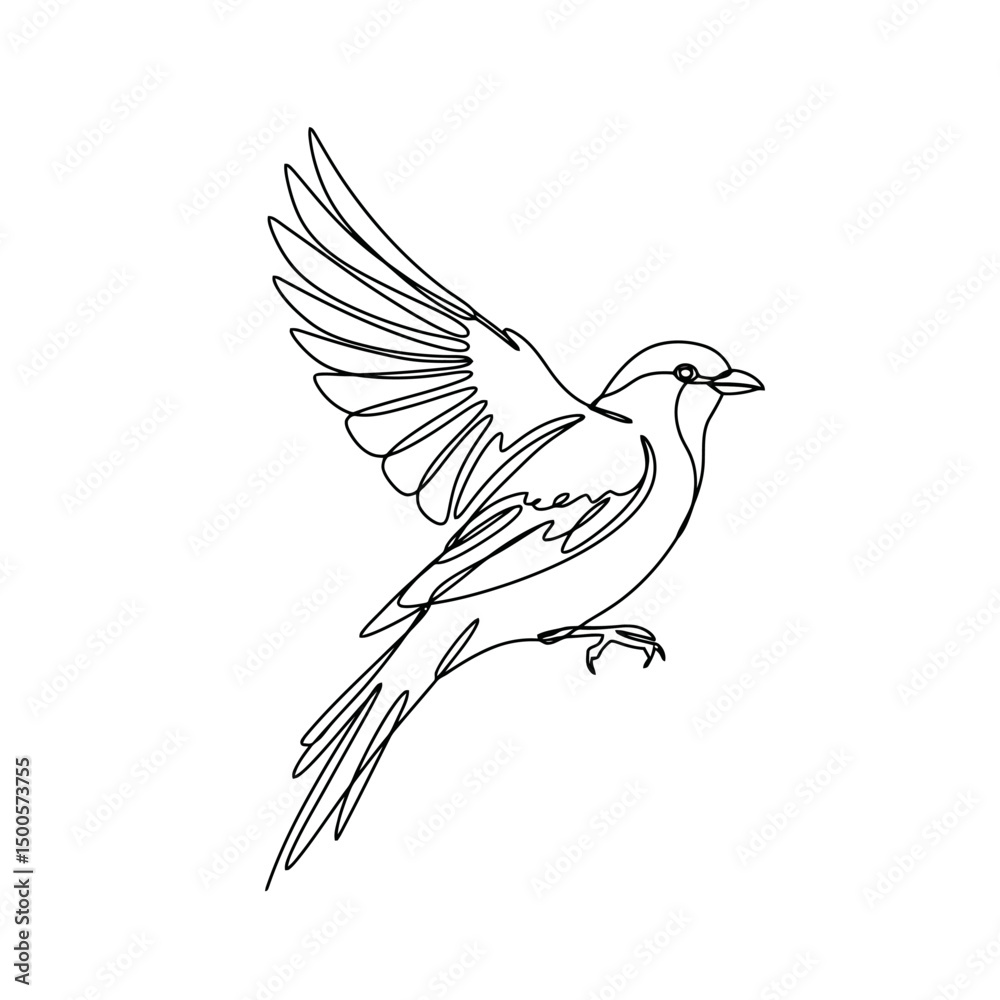 Obraz premium Minimalist Bird Illustration: Single Line Art of a Flying Sparrow