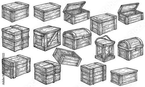 Hand Drawn Wooden Crate Collection