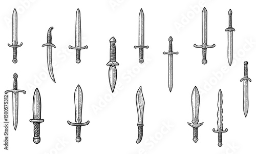 Hand Drawn Vintage Sword Set