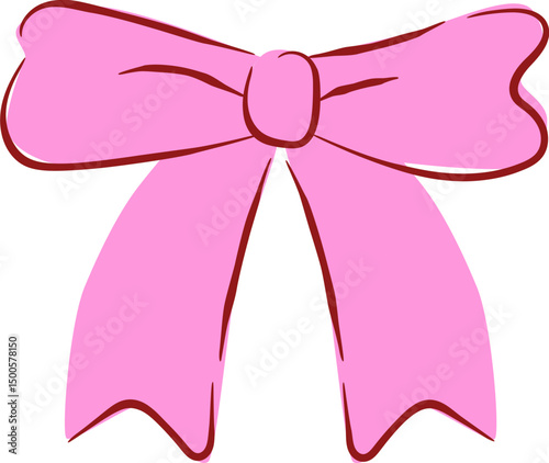 Hand-drawn Elegant Pink Ribbon Bow Cute Illustration