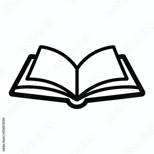 Open Book Icon Black and White Outline Education and Learning Symbol