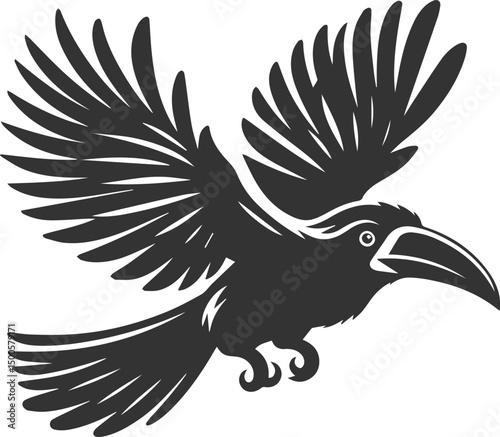 Vector bird toucan black drawing silhouette