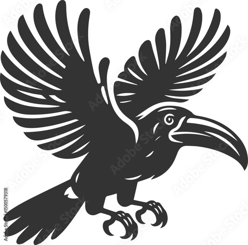 Vector bird toucan black drawing silhouette