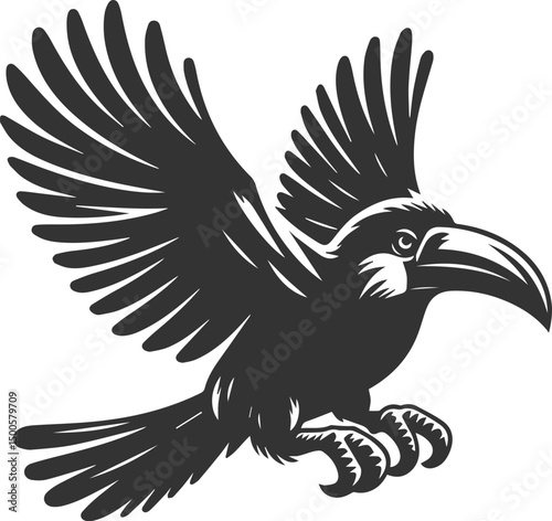 Vector bird toucan black drawing silhouette