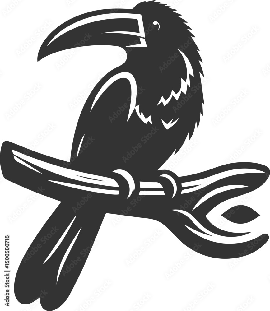 Obraz premium Vector bird toucan black drawing silhouette