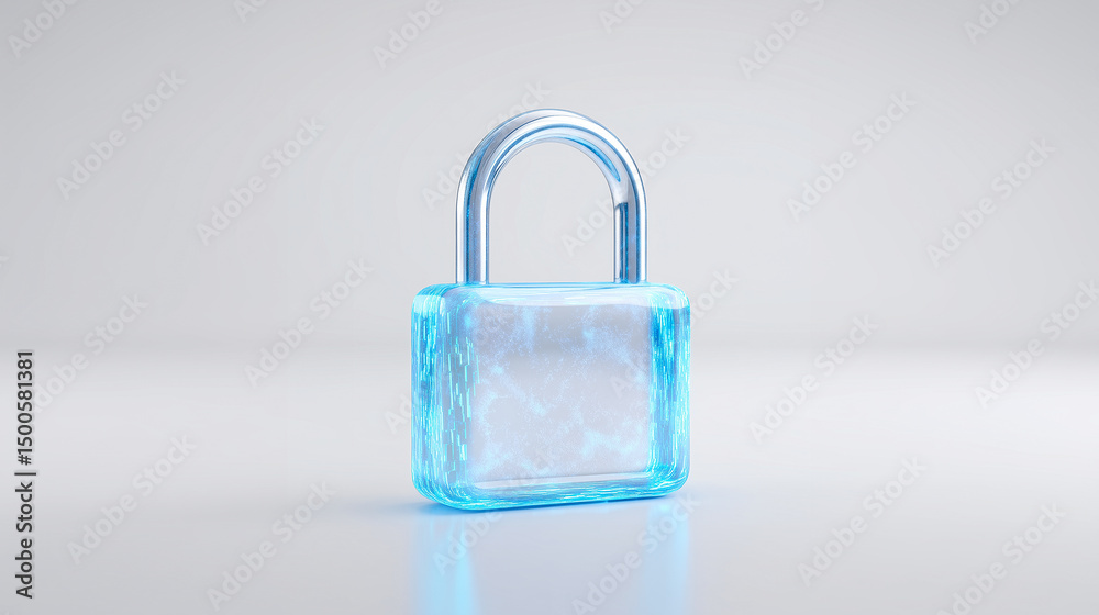 Fototapeta premium Transparent blue digital padlock representing cybersecurity