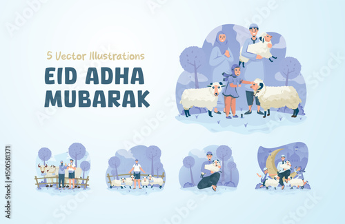 Illustration set of Eid al Adha celebrations vector design