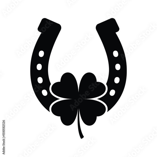 Horseshoe and Four Leaf Clover Silhouette for St Patricks Day Celebration