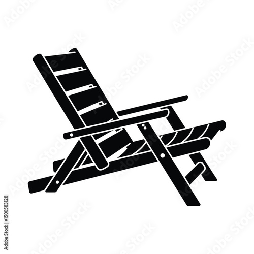 Black and White Silhouette of a Wooden Beach Chair for Relaxation