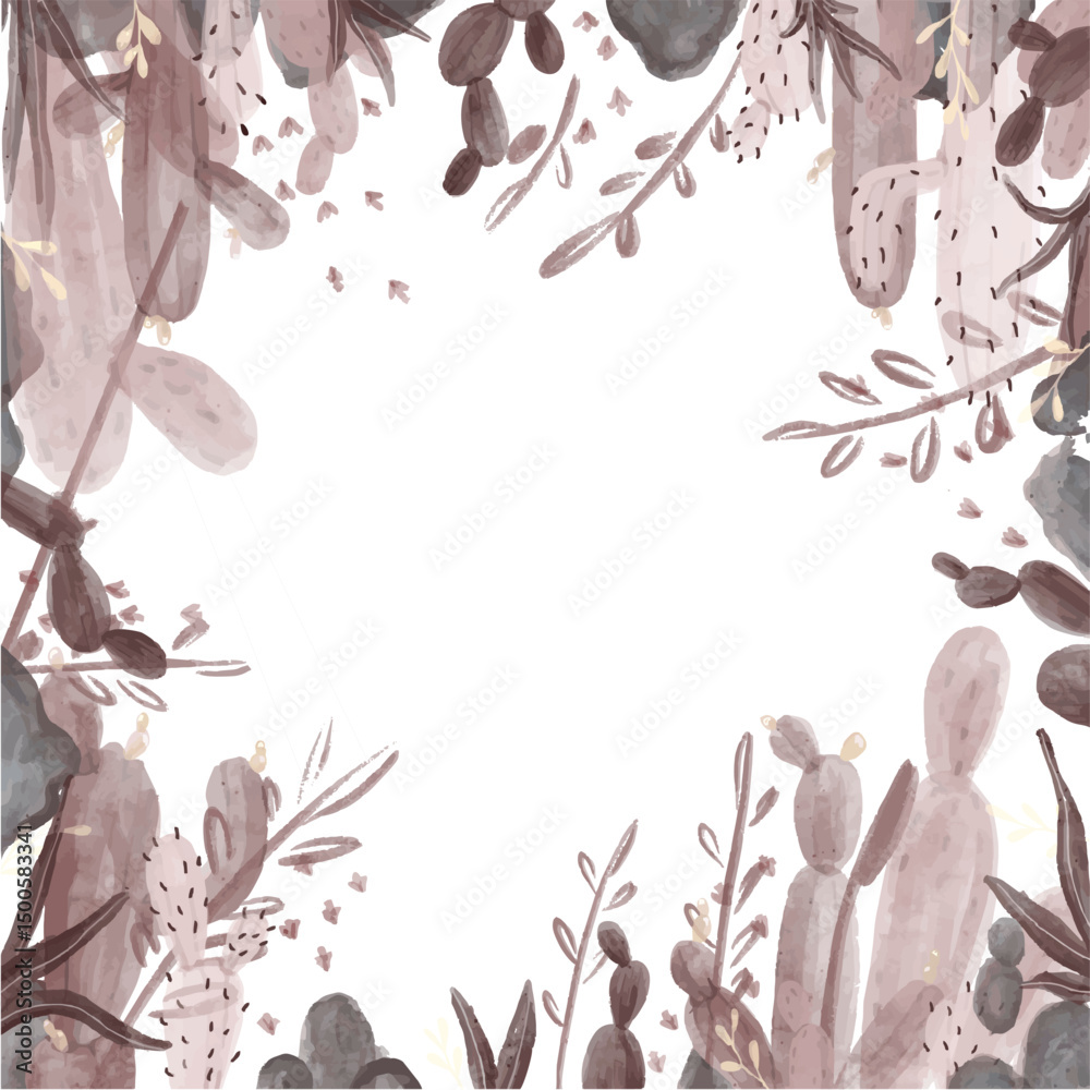 Fototapeta premium Floral cactus abstract watercolor seamless pattern design drawing brush botanical