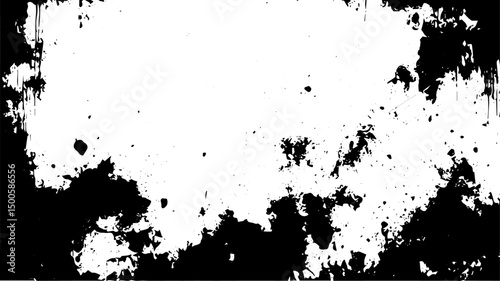 Grunge Border Texture Background, Black and White Distressed Splatter Frame