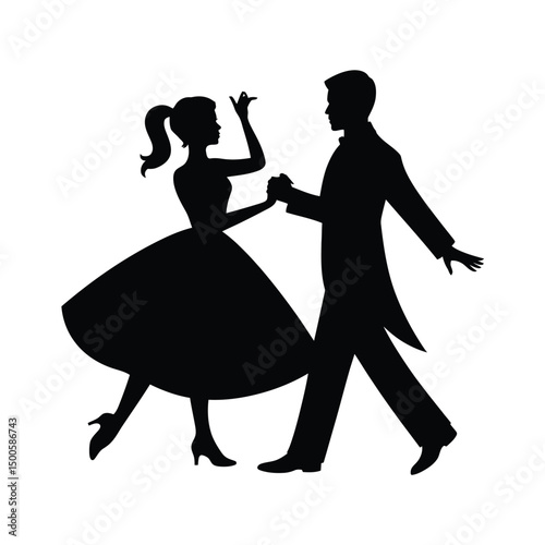 Silhouette of a Couple Dancing in Formal Wear Vintage Style Black