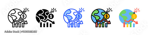 Economy Crisis Icon Collection With Multiple Styles