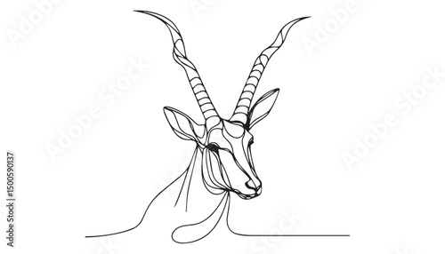 Continuous one single minimal line drawing Oryx head