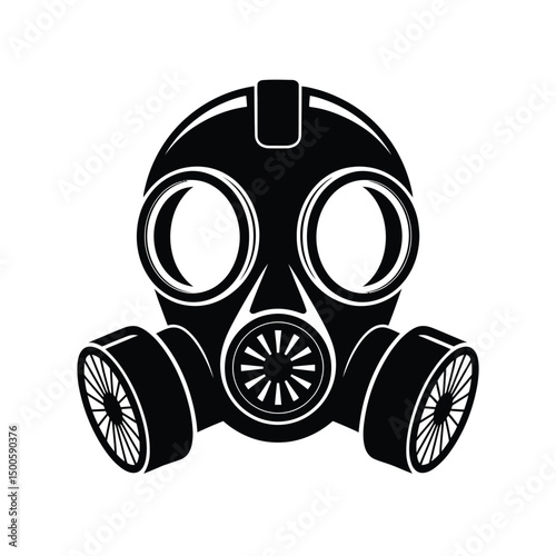 Black and White Gas Mask Illustration for Protection and Safety