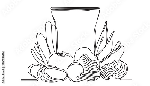 Continuous one single minimal line drawing potato chips packet