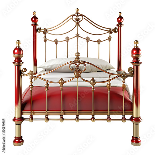Red & Brass Metal Bed Frame