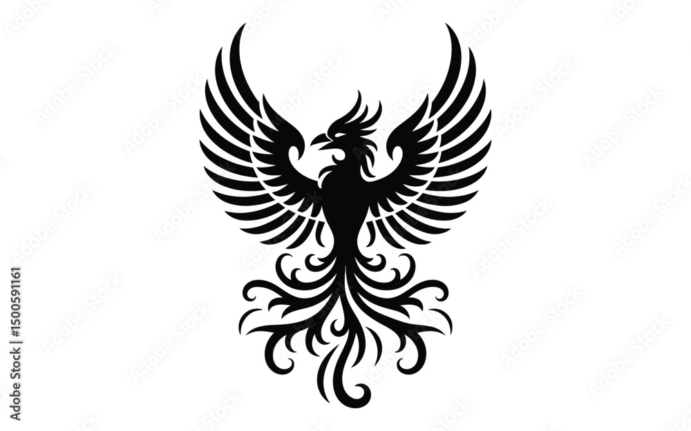 Obraz premium Black Phoenix Bird Vector Illustration