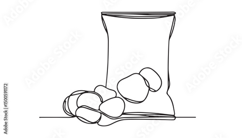 Continuous one single minimal line drawing potato chips packet