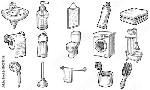 Hand Drawn Bathroom Essentials Icons
