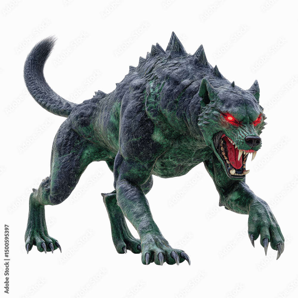 Fototapeta premium Ferocious Green Monster Wolf - 3D Render of a