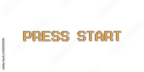 PRESS START. pixel art. 8 bit game. retro game. for game assets. on white background.
