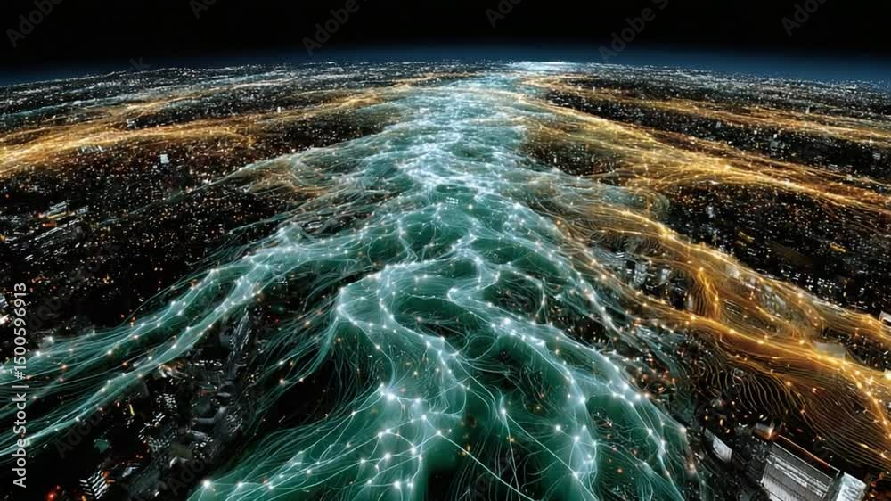 Digital Data Flow: This image captures the flow of digital data, visualizing the interconnectedness of information streams and networks that shape the modern world.