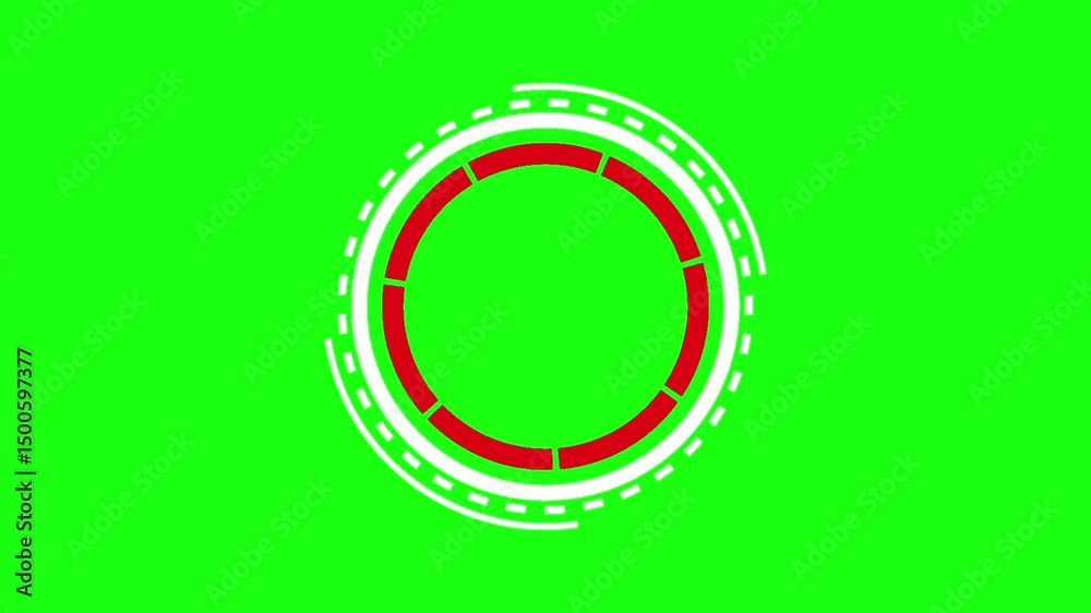 Green screen animation of white and red futuristic icon loading portal hologram