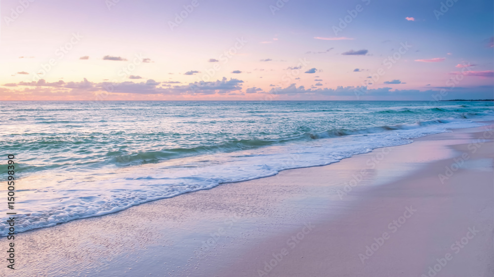 Fototapeta premium A serene beach landscape photograph during golden hou.