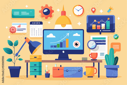 Business person interacting with a futuristic digital marketing interface, showcasing online advertising analytics, data charts, email marketing, and campaign performance metrics on a virtual screen. 