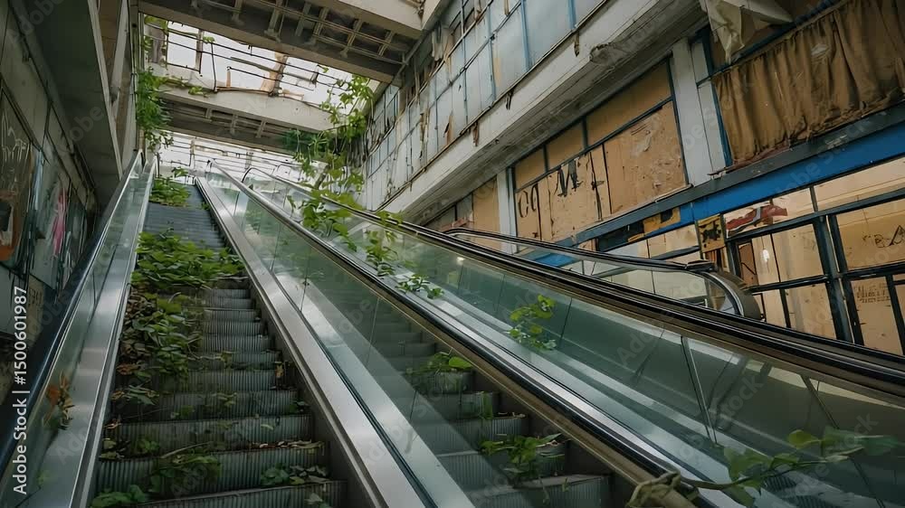 Abandoned Escalator Overgrown with Nature