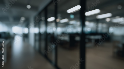 Wallpaper Mural Blurred Office Interior: A captivating, soft focus view of a modern office interior. Glass walls and ambient lighting. Creating a sense of depth and professional atmosphere. Torontodigital.ca