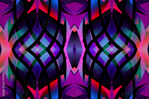 Beautiful glow colour caleidoscope gradient flower line art pattern wallpaper of indonesian traditional abstract batik ethnic dayak ornament for commercial ads