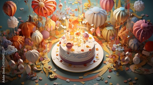 Whimsical birthday cake scene