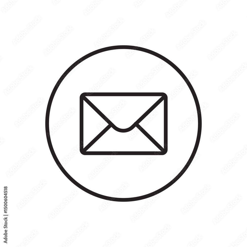 Envelope icon. Send email message sign. Internet mailing symbol. Black circle button with flat web icon. Line style Envelope icon. Send email message sign. Internet mailing symbol. Black circle button with flat web icon. Line style