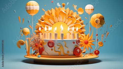 Birthday cake 3 d design with decorations