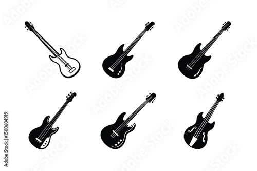 High Contrast Bass Guitar Silhouette Vector