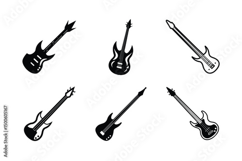 Isolated Bass Guitar Silhouette Clipart