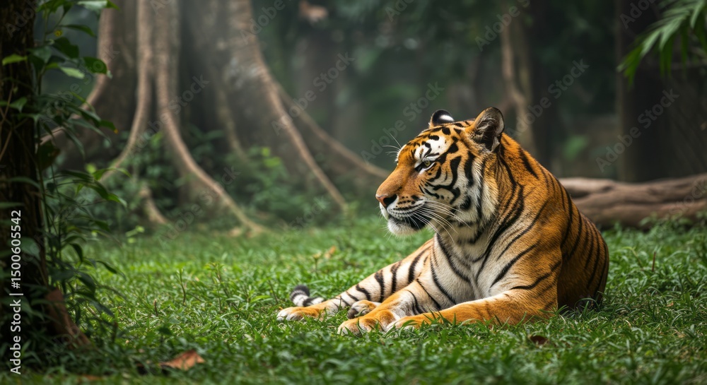 Fototapeta premium Tiger Resting in Forest Grass