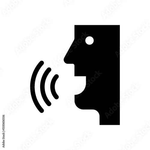 Speak icon, talk or talking person sign, speech icon for interview, interact and talks controls, man with open mouth. Voice recognition