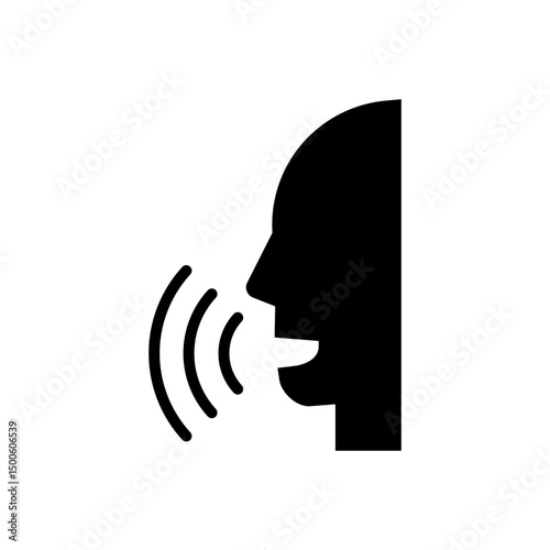 Speak icon, talk or talking person sign, speech icon for interview, interact and talks controls, man with open mouth. Voice recognition