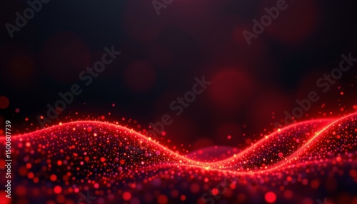 an abstract representation of a red wave or energy emanating from a dark background with bokeh light effects. photo