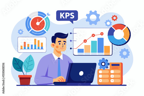 Business person interacting with a futuristic digital marketing interface, showcasing online advertising analytics, data charts, email marketing, and campaign performance metrics on a virtual screen. 