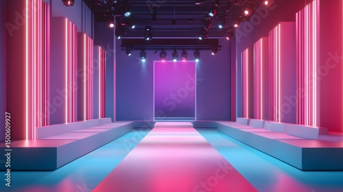 Wallpaper Mural Empty fashion runway with vibrant neon lighting. Torontodigital.ca